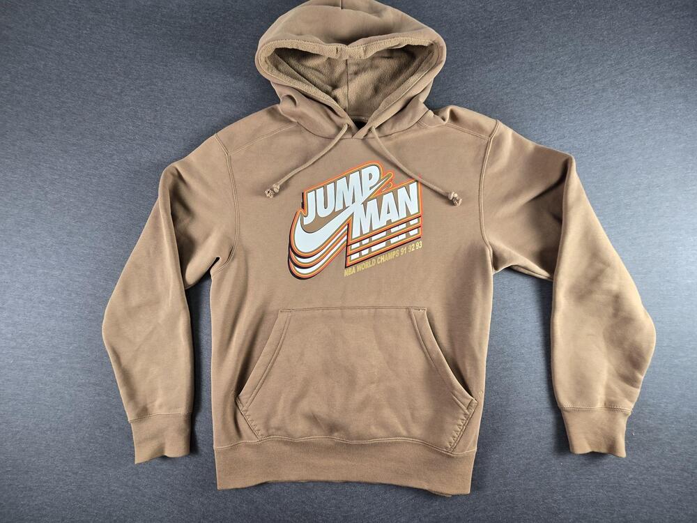 Jordan Hoodie Sweatshirt Mens Small Brown Jumpman NBA Champs Graphic Fleece